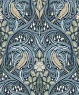 Seabrook Bird Scroll Blue Wallpaper