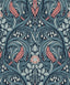 Seabrook Bird Scroll Aegean Teal & Coral Wallpaper