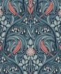 Seabrook Bird Scroll Aegean Teal & Coral Wallpaper