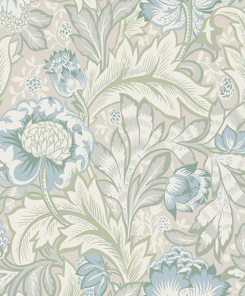 Seabrook Acanthus Garden Powder Blue & Green Mist Wallpaper