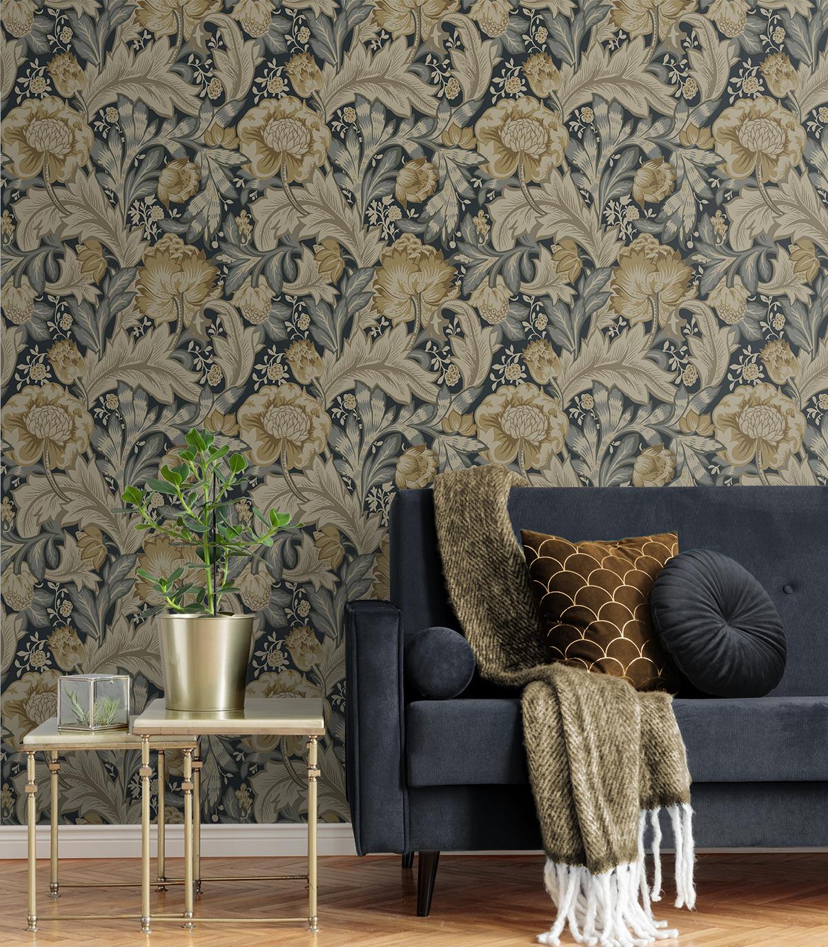 Seabrook Acanthus Garden Blue Wallpaper