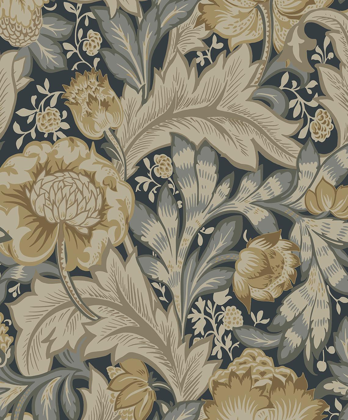 Seabrook Acanthus Garden Blue Wallpaper