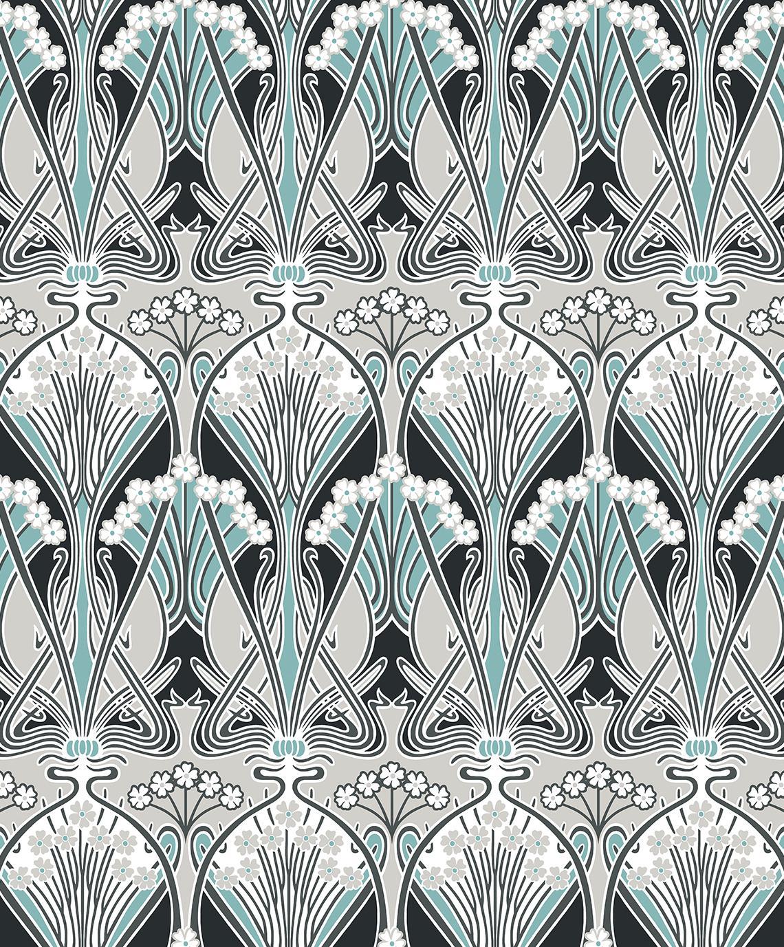 Seabrook Dragonfly Damask Ebony & Aqua Wallpaper