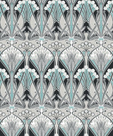 Seabrook Dragonfly Damask Ebony & Aqua Wallpaper