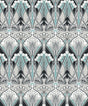 Seabrook Dragonfly Damask Ebony & Aqua Wallpaper