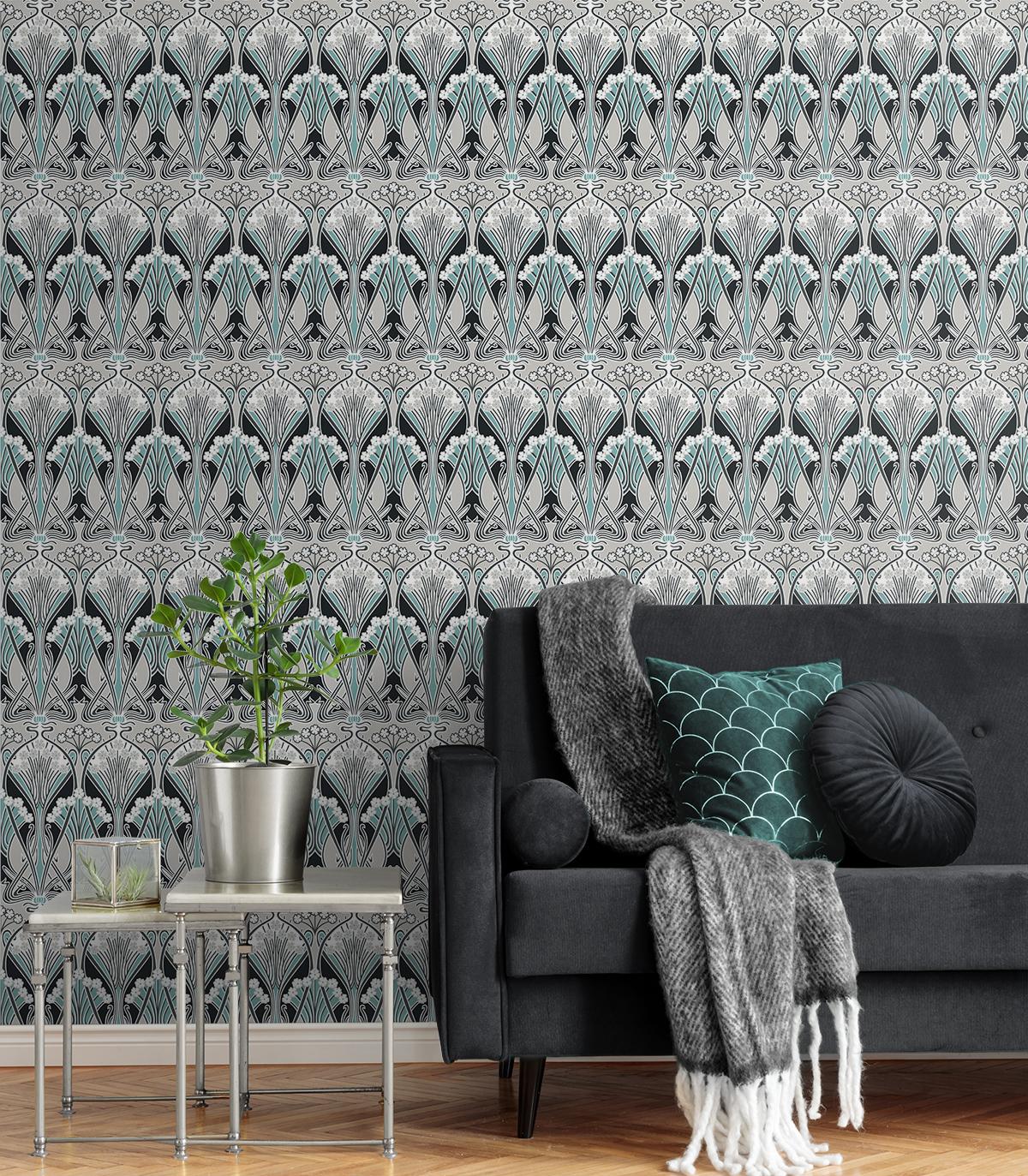 Seabrook Dragonfly Damask Black Wallpaper