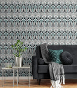 Seabrook Dragonfly Damask Black Wallpaper