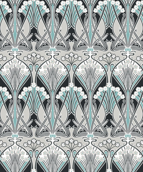 Seabrook Dragonfly Damask Black Wallpaper