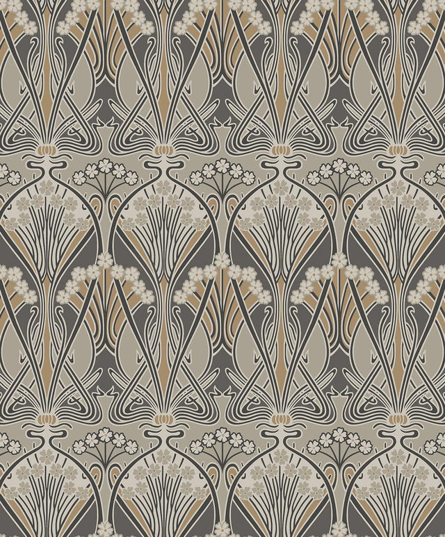 Seabrook Dragonfly Damask Bronze & Smoke Wallpaper