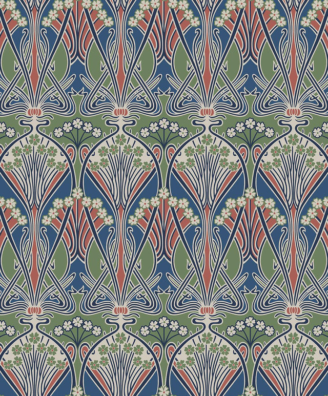 Seabrook Dragonfly Damask Mauve & Sage Wallpaper