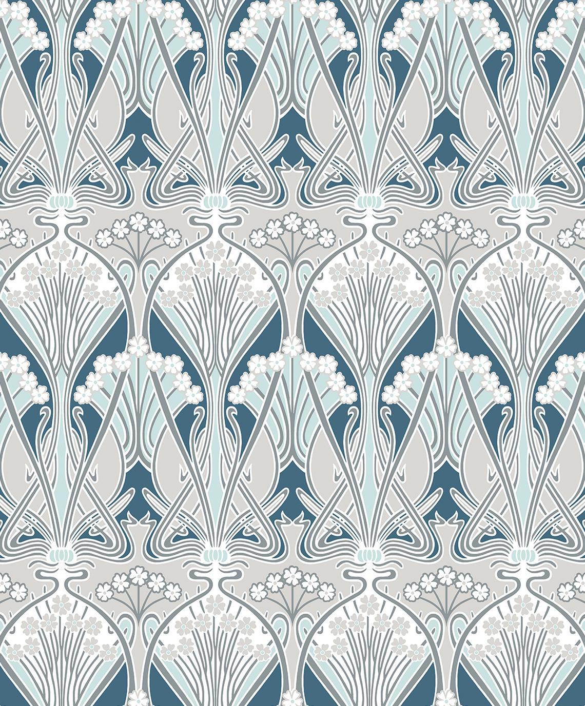 Seabrook Dragonfly Damask Aegean Blue & Dewdrop Wallpaper