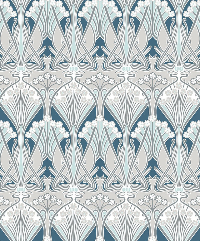 Seabrook Dragonfly Damask Aegean Blue & Dewdrop Wallpaper