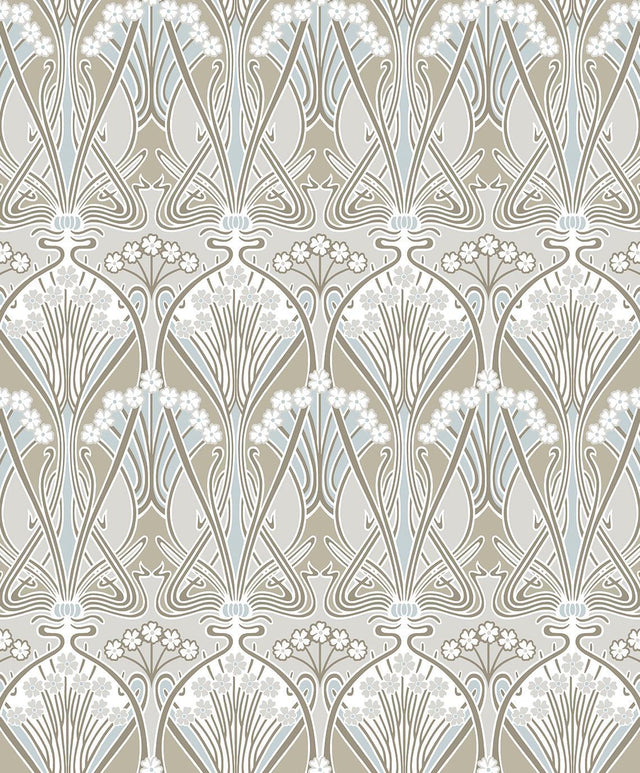 Seabrook Dragonfly Damask Soft Taupe & Blue Mist Wallpaper