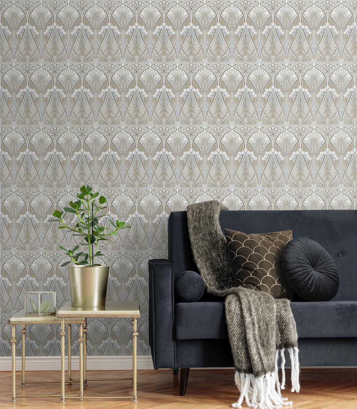 Seabrook Dragonfly Damask Beige Wallpaper