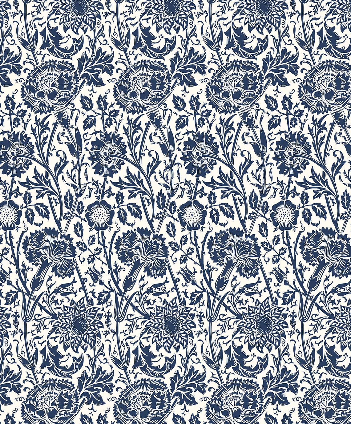 Seabrook Tonal Floral Trail Blue Wallpaper