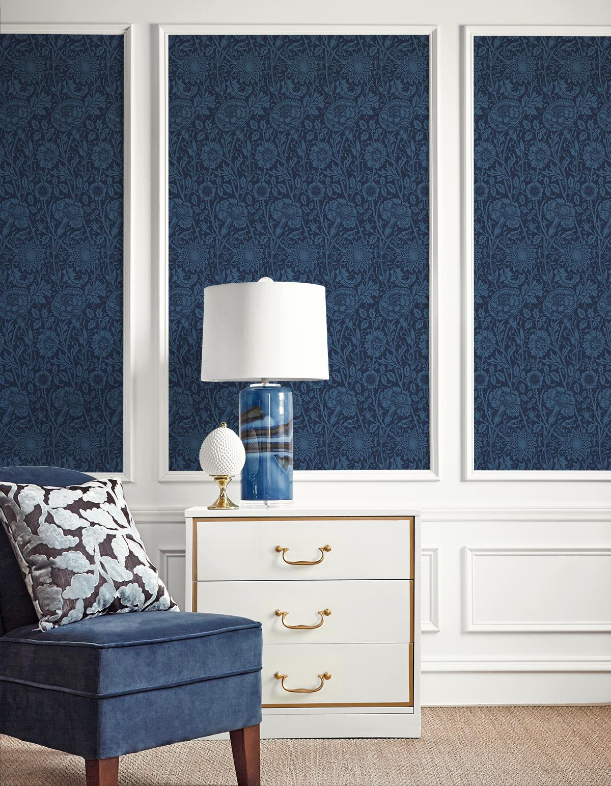 Seabrook Tonal Floral Trail Blue Wallpaper