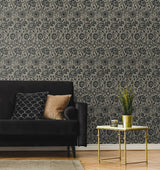 Seabrook Tonal Floral Trail Black Wallpaper
