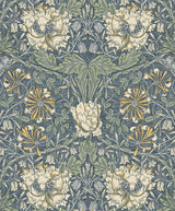 Seabrook Ogee Flora Blue Lake & French Vanilla Wallpaper