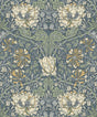 Seabrook Ogee Flora Blue Lake & French Vanilla Wallpaper