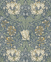 Seabrook Ogee Flora Blue Lake & French Vanilla Wallpaper