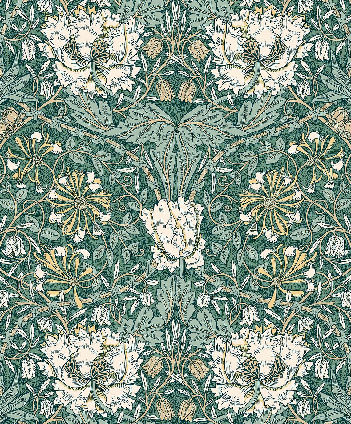 Seabrook Ogee Flora Everglades & Buttercup Wallpaper