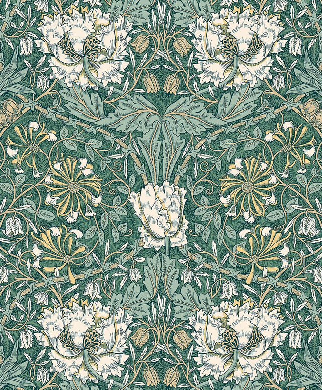 Seabrook Ogee Flora Everglades & Buttercup Wallpaper