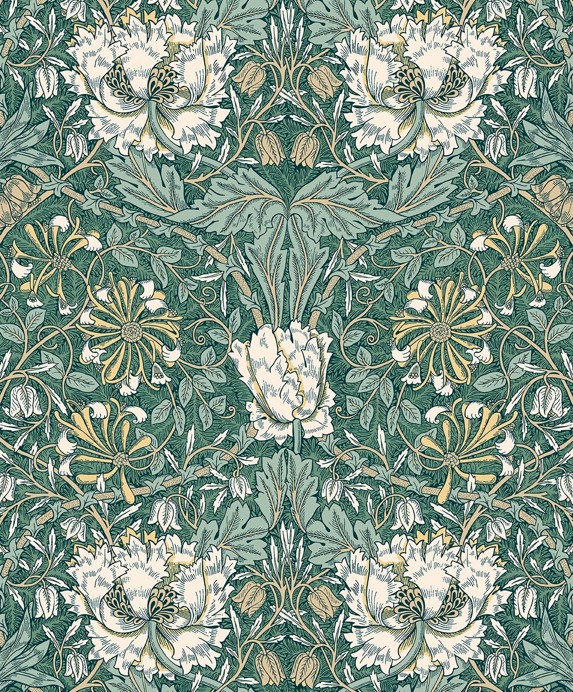 Seabrook Ogee Flora Green Wallpaper