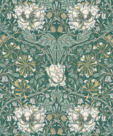 Seabrook Ogee Flora Green Wallpaper