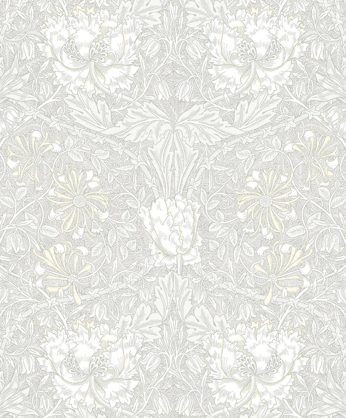 Seabrook Ogee Flora Swiss Coffee & Light Grey Wallpaper