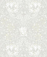 Seabrook Ogee Flora Swiss Coffee & Light Grey Wallpaper