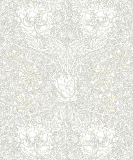 Seabrook Ogee Flora Swiss Coffee & Light Grey Wallpaper