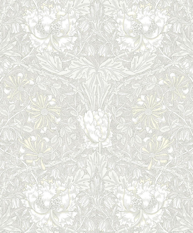 Seabrook Ogee Flora Swiss Coffee & Light Grey Wallpaper