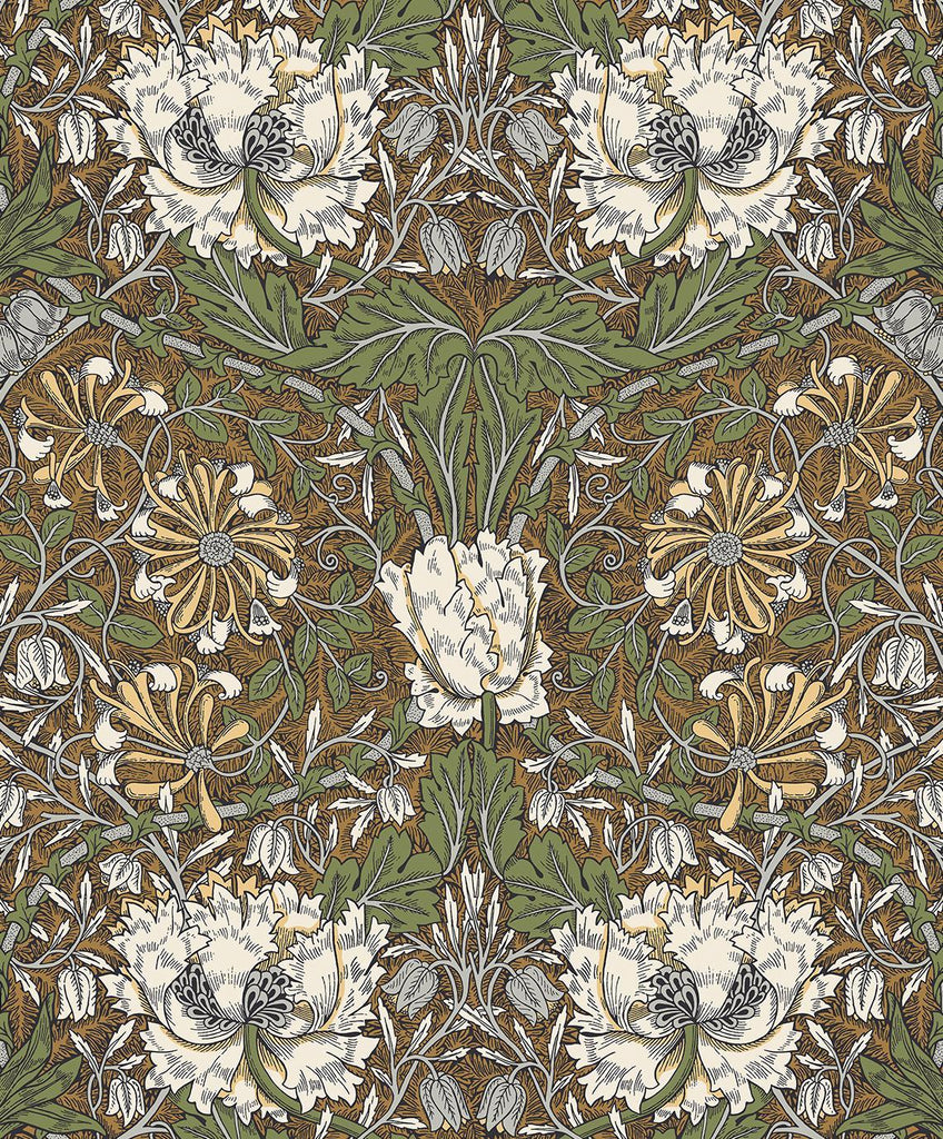 Seabrook Ogee Flora Dijon & Sage Wallpaper