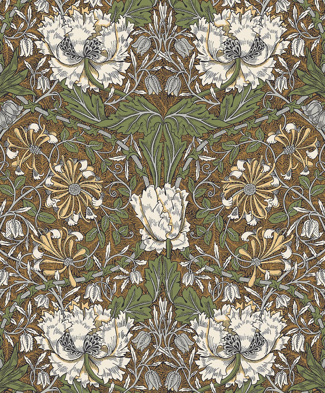 Seabrook Ogee Flora Orange Wallpaper