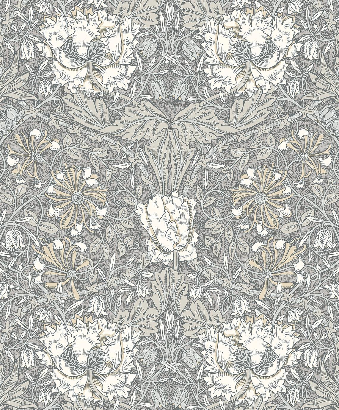 Seabrook Ogee Flora Stone Grey & Desert Sand Wallpaper