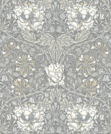 Seabrook Ogee Flora Stone Grey & Desert Sand Wallpaper