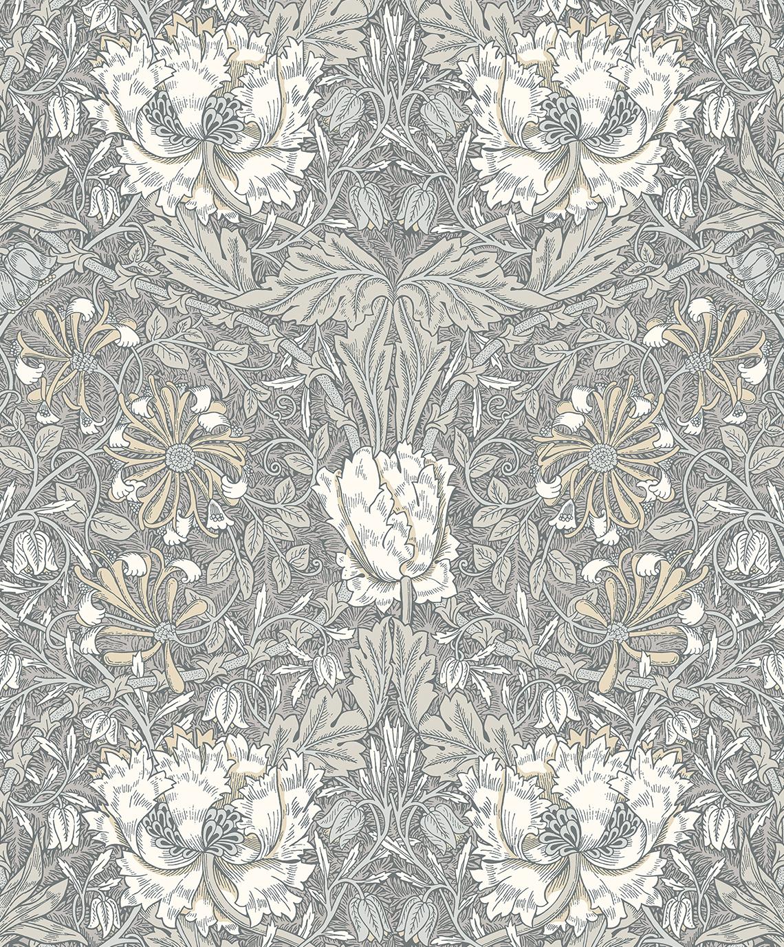 Seabrook Ogee Flora Grey Wallpaper