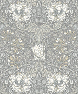 Seabrook Ogee Flora Grey Wallpaper
