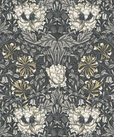 Seabrook Ogee Flora Charcoal & Goldenrod Wallpaper