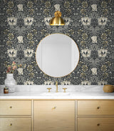 Seabrook Ogee Flora Grey Wallpaper