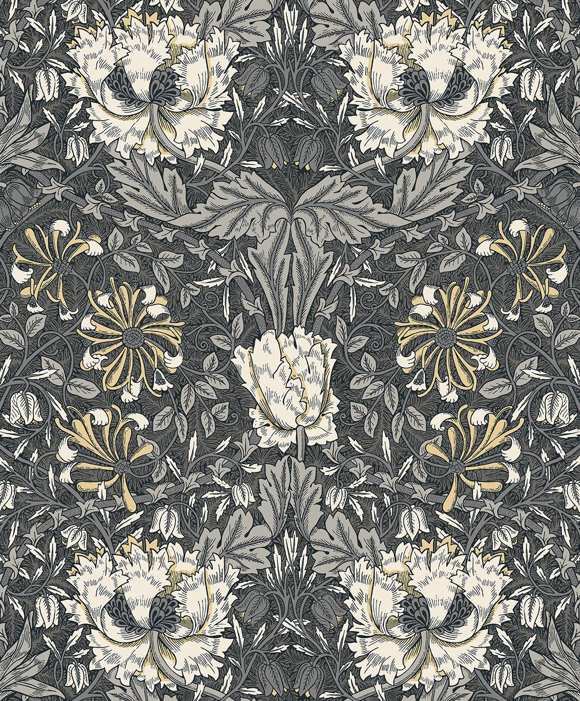 Seabrook Ogee Flora Grey Wallpaper
