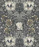 Seabrook Ogee Flora Grey Wallpaper