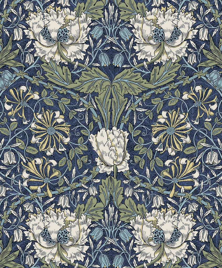Seabrook Ogee Flora Indigo Dye & Thyme Wallpaper