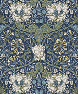 Seabrook Ogee Flora Blue Wallpaper