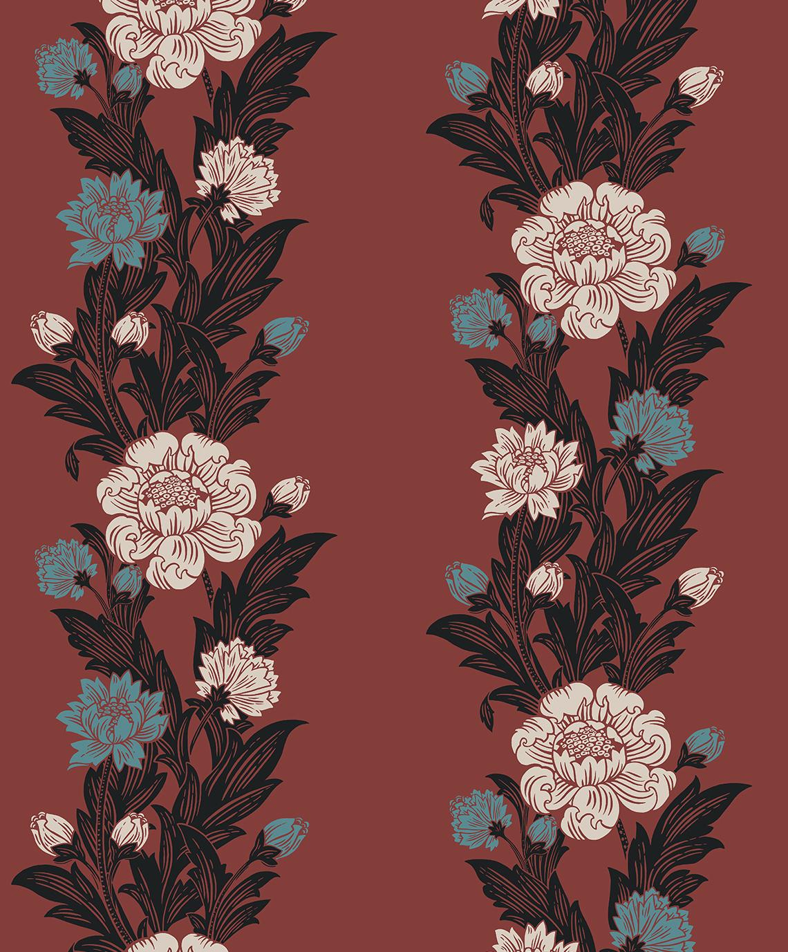 Seabrook Blooming Stripe Red Wallpaper