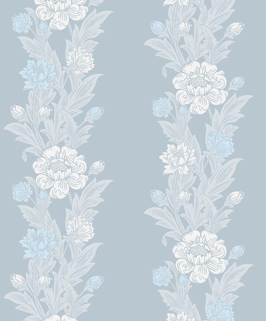 Seabrook Blooming Stripe Baby Blue Wallpaper