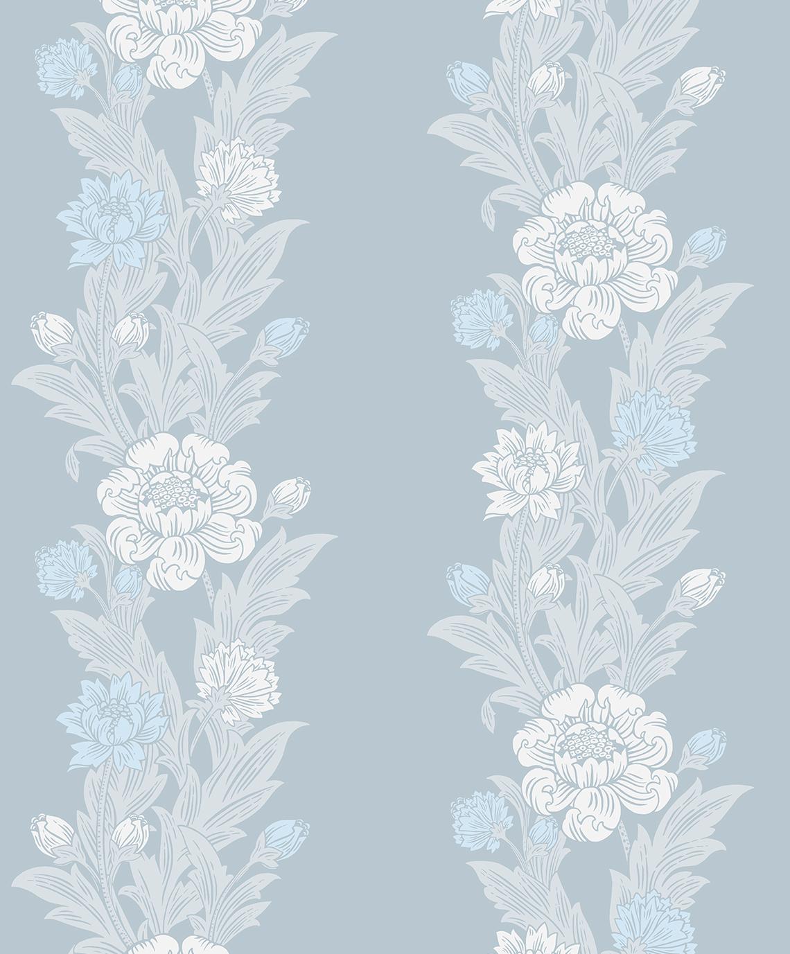 Seabrook Blooming Stripe Blue Wallpaper