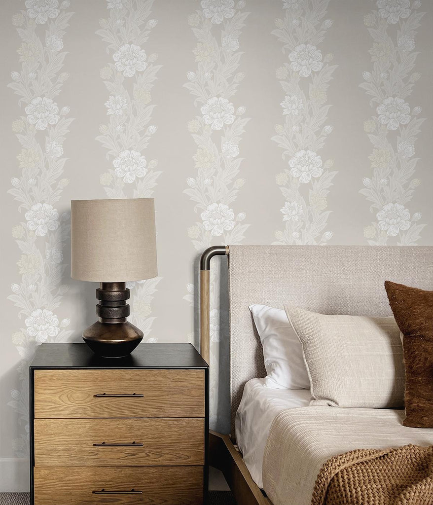 Seabrook Blooming Stripe Beige Wallpaper