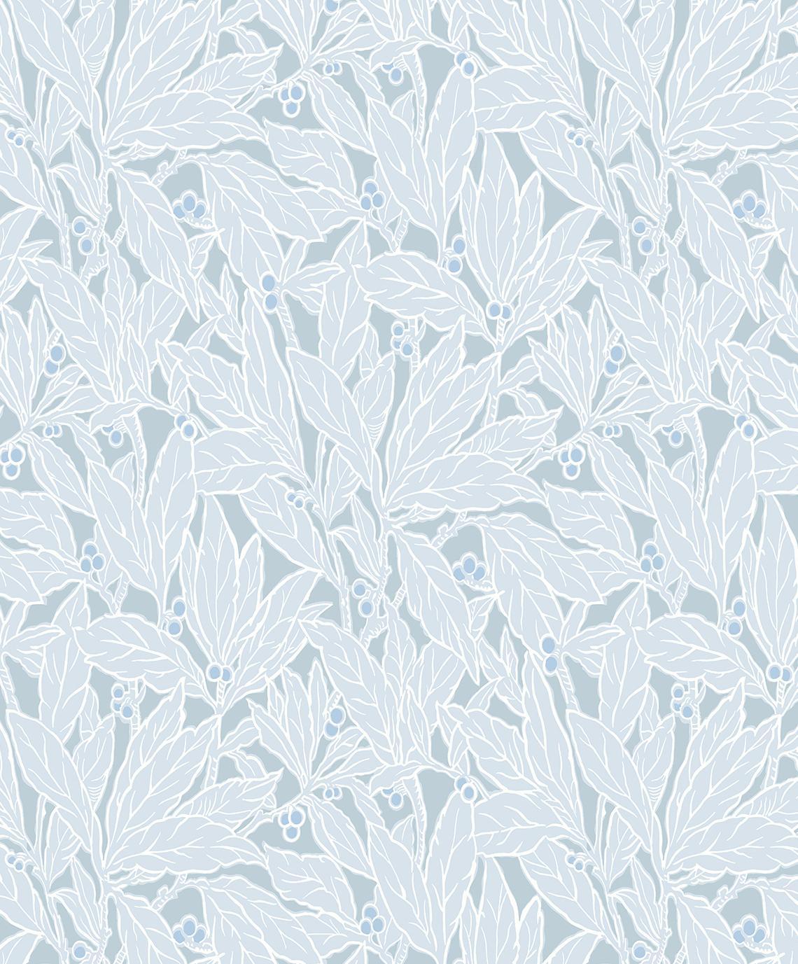 Seabrook Leaf and Berry Powder Blue Wallpaper