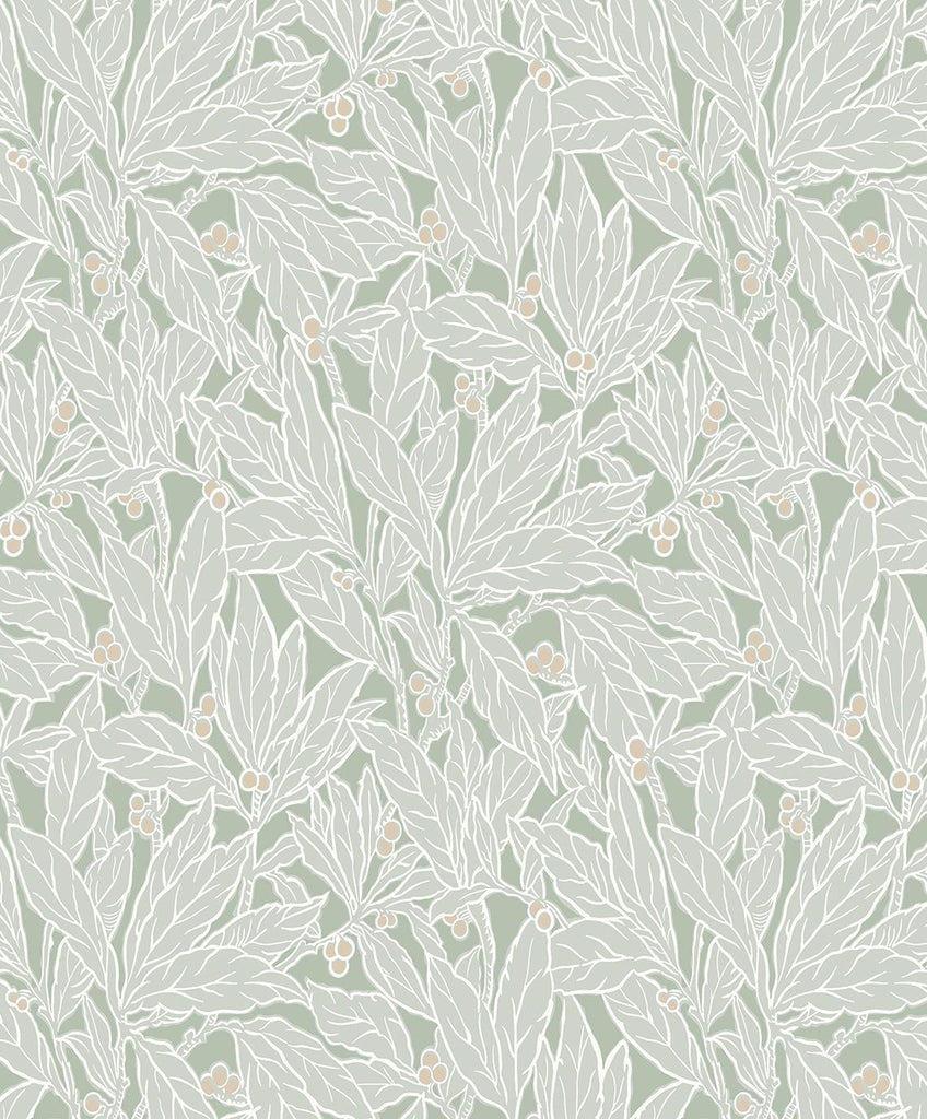 Seabrook Leaf and Berry Spearmint Wallpaper